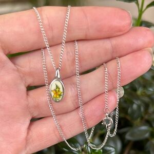 Vintage March Birth Flower Sterling Silver  Pendant Necklace